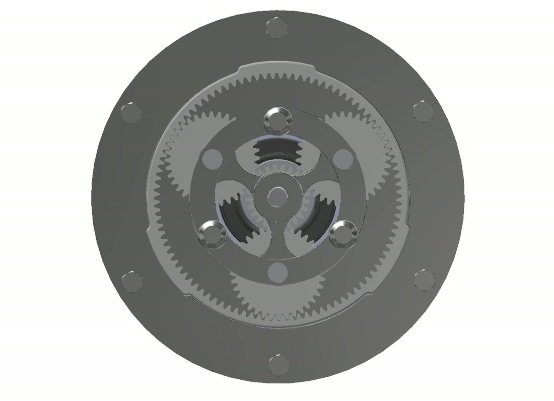 The epicyclic gear set turning with the housing lid removed